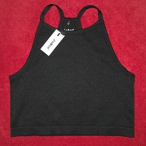 Black High Neck Crop Top with Racerback Design